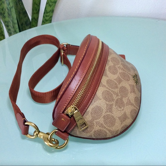 Coach Belt Bag Coated Canvas Signature Monogram Tan Rust Fanny Pack 39937 - Picture 8 of 16